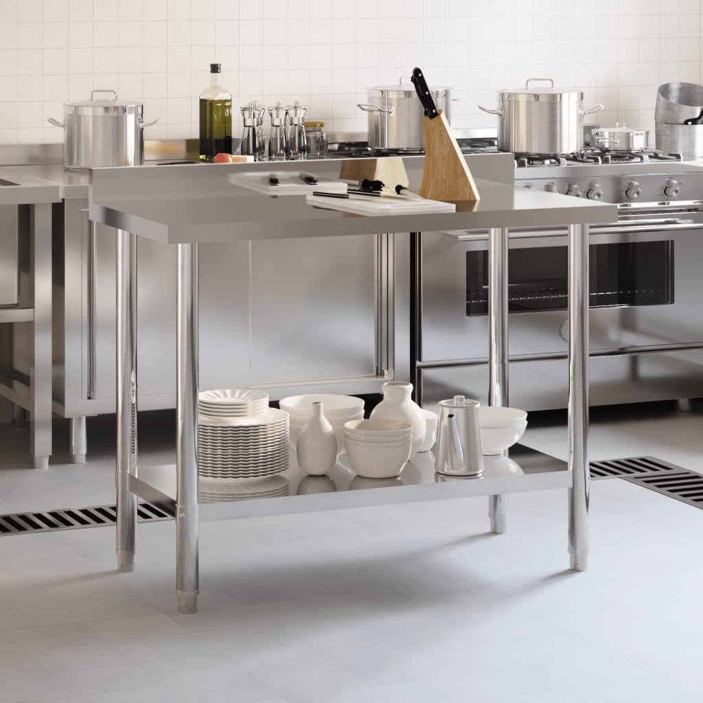 Kitchen Work Table With Backsplash Stainless Steel