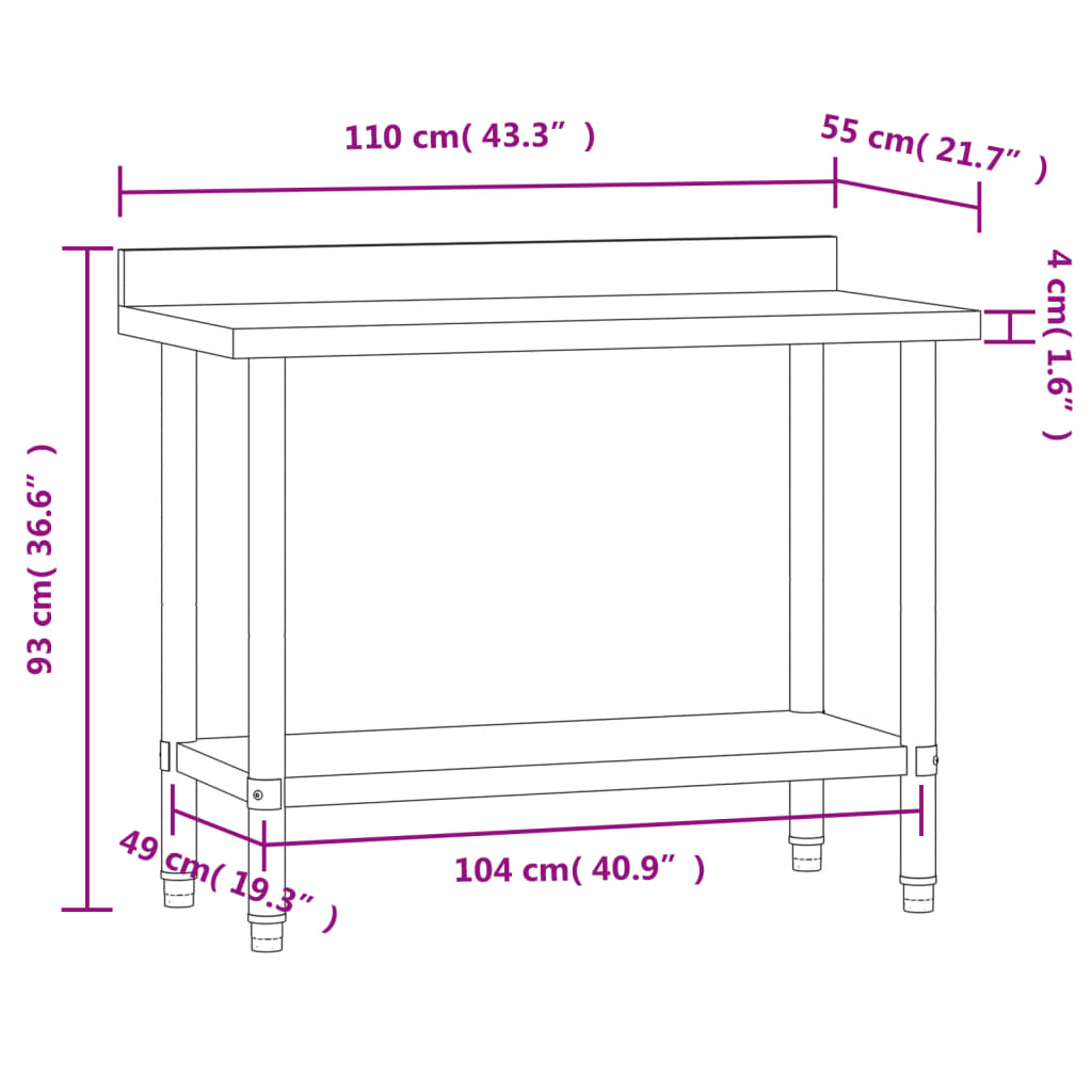 Kitchen Work Table With Backsplash Stainless Steel