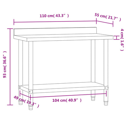 Kitchen Work Table With Backsplash Stainless Steel