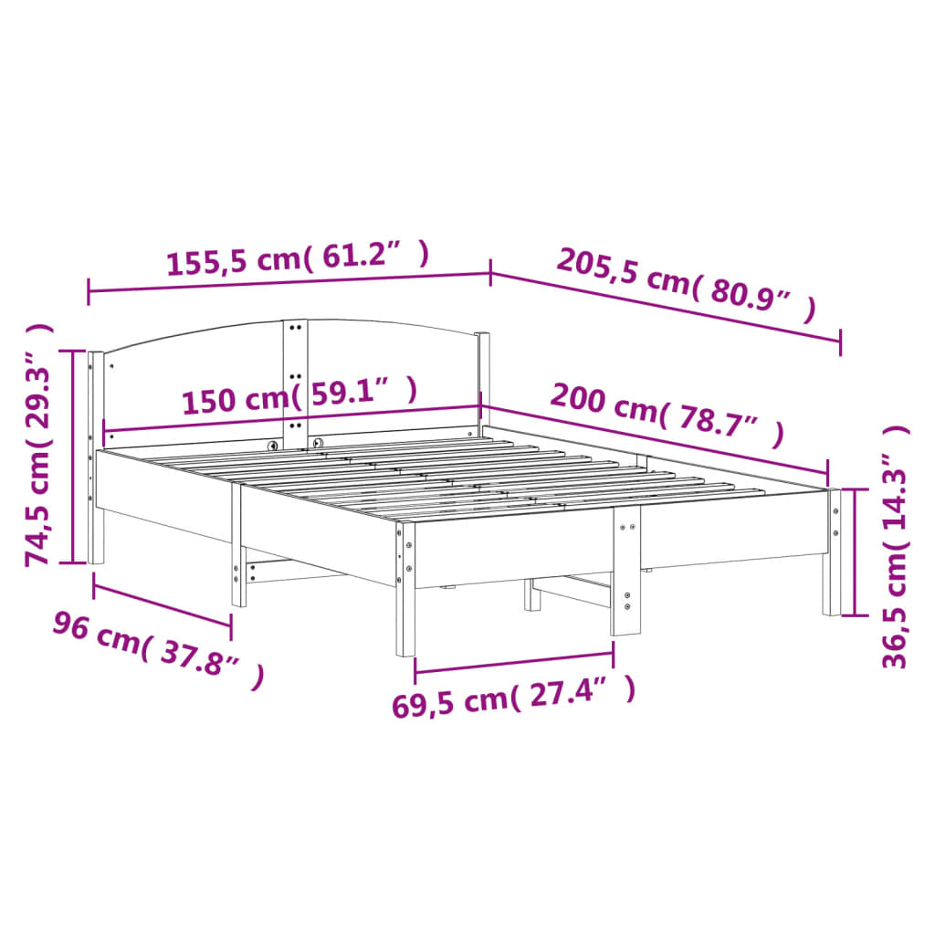 Bed Frame Without Mattress Solid Wood Pine