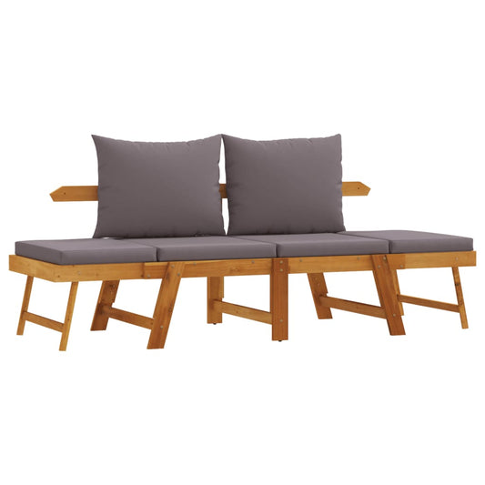 Garden Bench With Cushions 2-In-1 Solid Wood Acacia