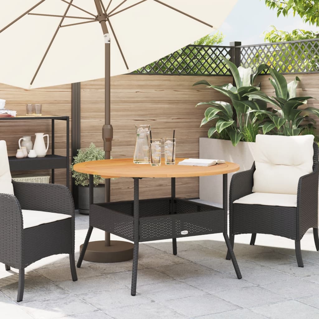 Garden Table With Acacia Wood Top Ø110X71 Cm Poly Rattan