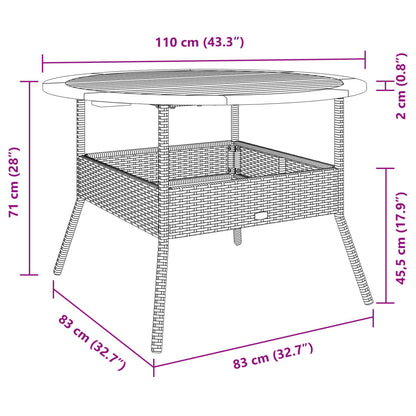 Garden Table With Acacia Wood Top Ø110X71 Cm Poly Rattan