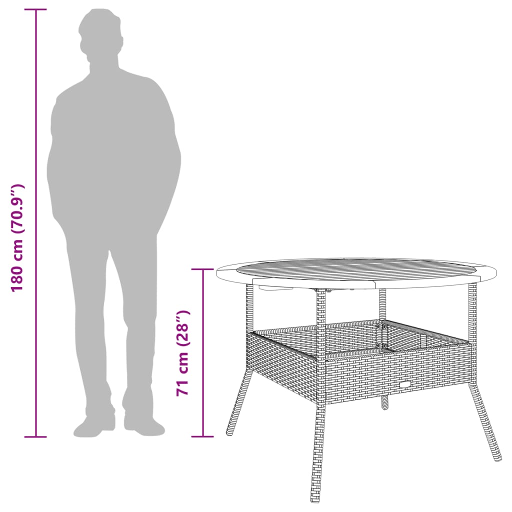Garden Table With Acacia Wood Top Ø110X71 Cm Poly Rattan