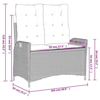 Reclining Garden Bench With Cushions Poly Rattan