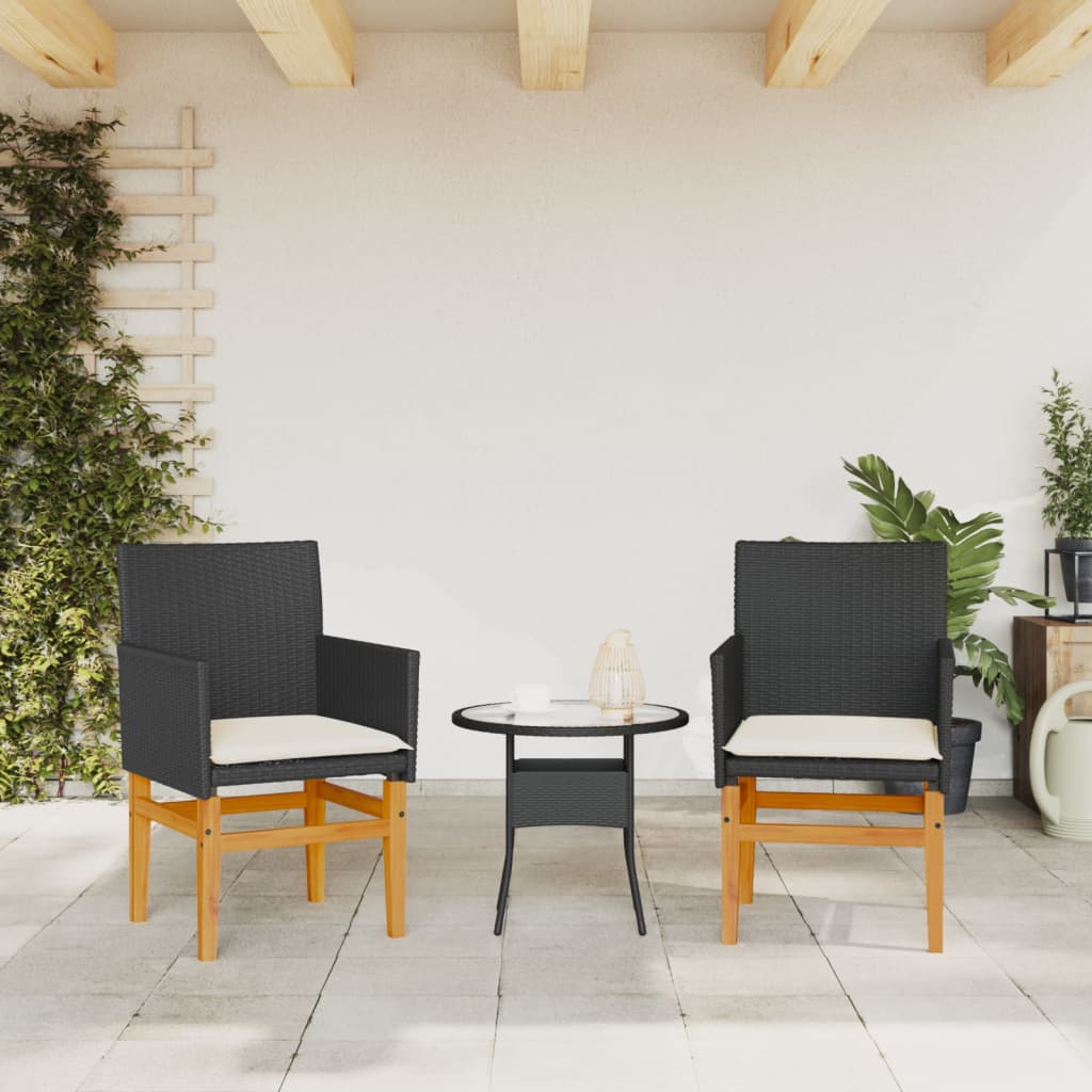 Garden Chairs S 2 Pcs Poly Rattan&Solid Wood