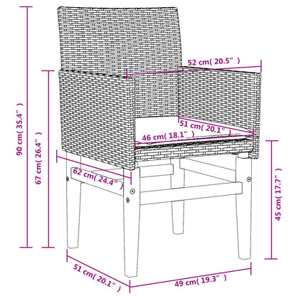 Garden Chairs S 2 Pcs Poly Rattan&Solid Wood