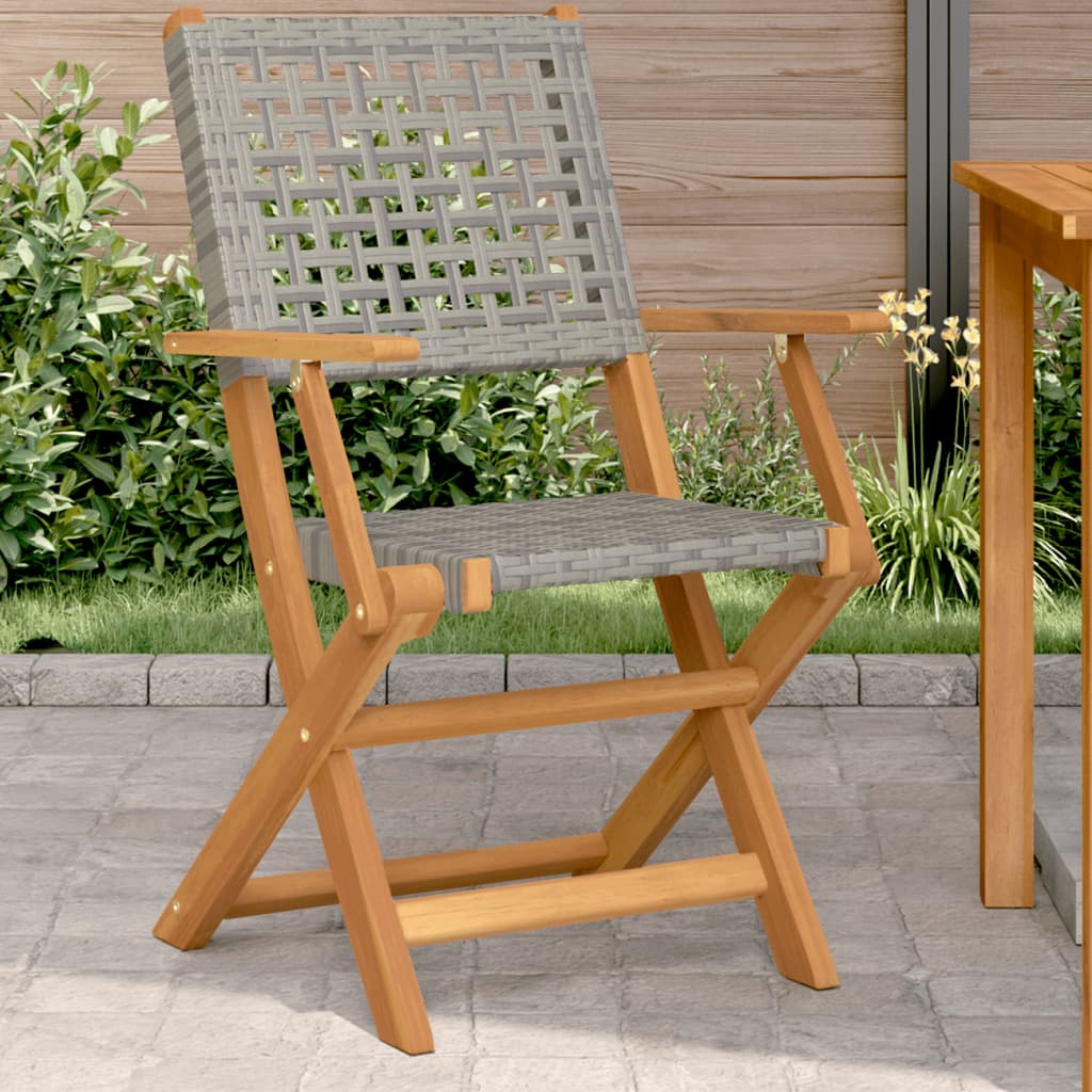 Folding Garden Chairs 6 Pcs Poly Rattan And Solid Wood