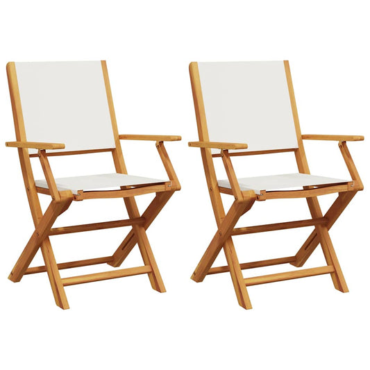 Garden Chairs 2 Pcs White Solid Wood Acacia And Fabric