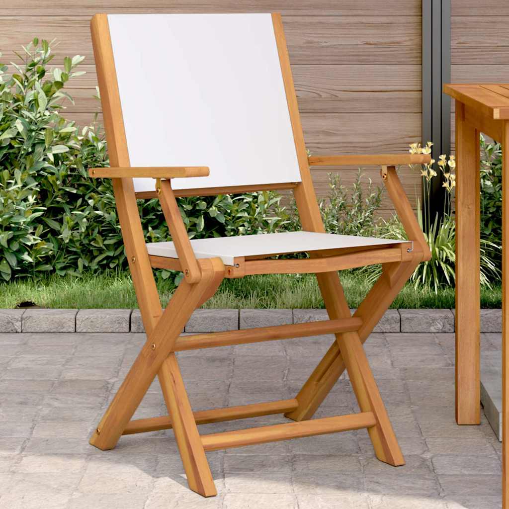 Garden Chairs 2 Pcs White Solid Wood Acacia And Fabric