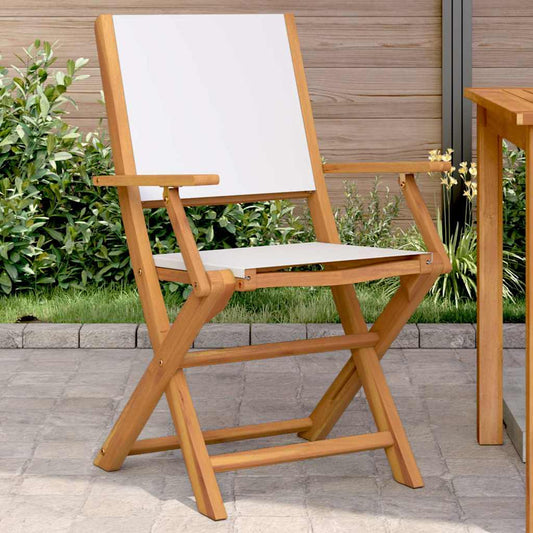 Garden Chairs 2 Pcs White Solid Wood Acacia And Fabric