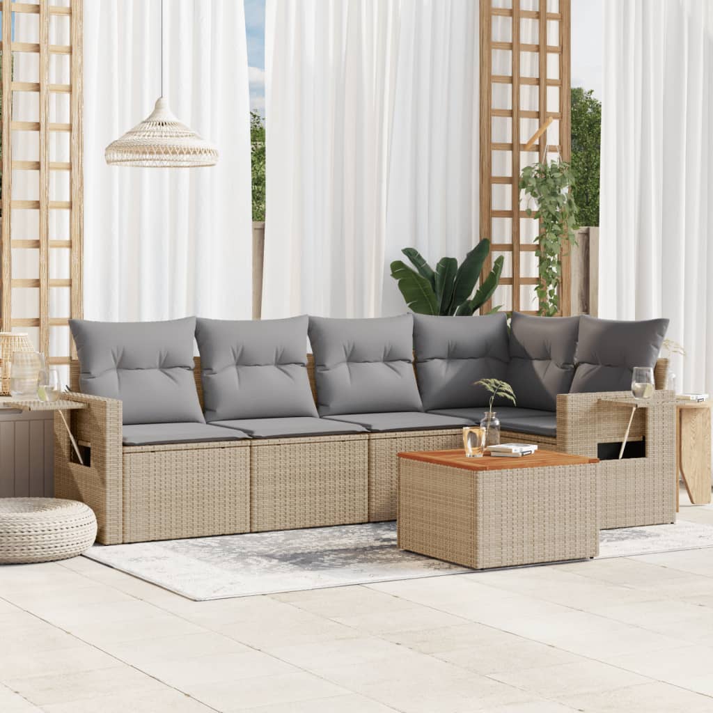 6 Piece Garden Sofa Set With Cushions Poly Rattan