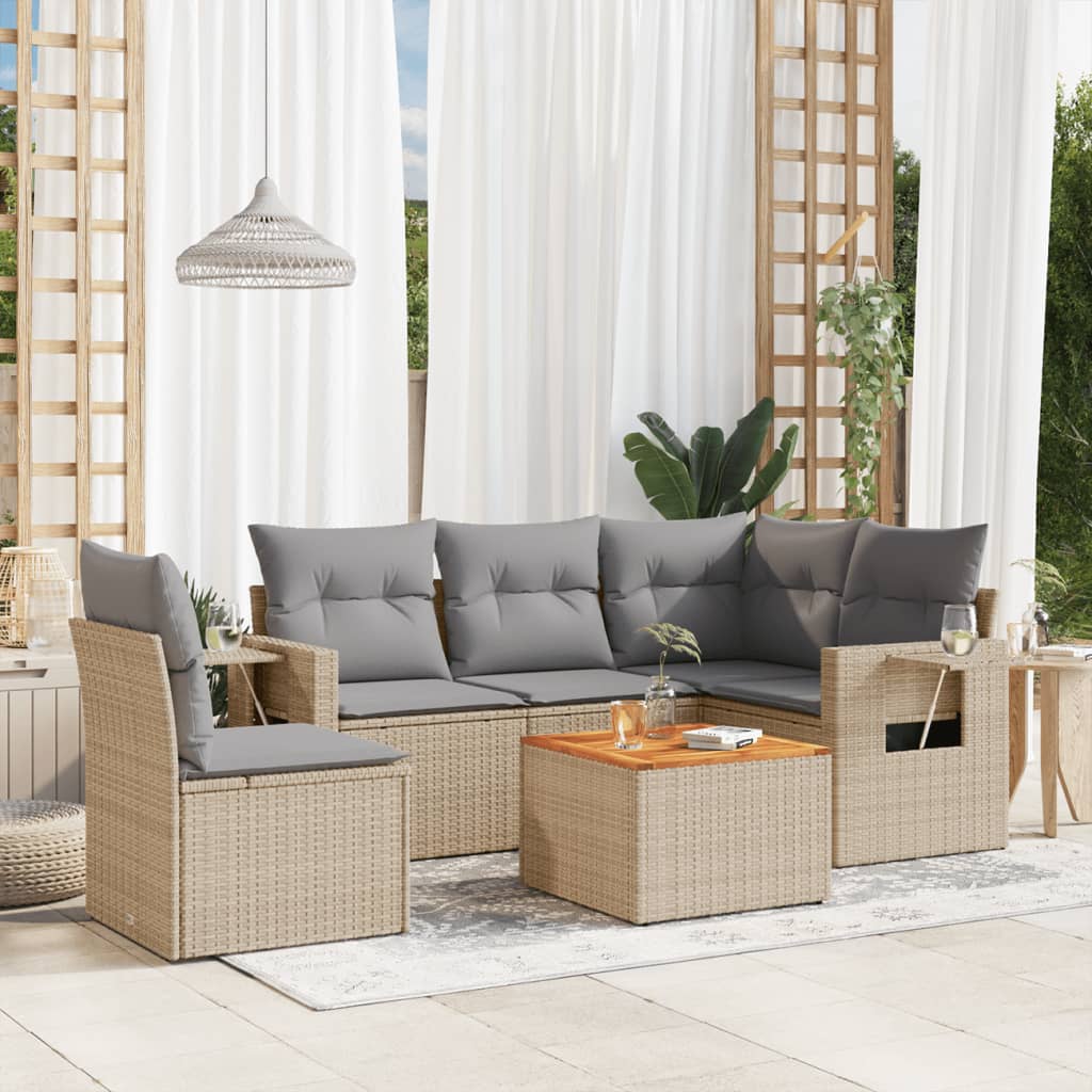 6 Piece Garden Sofa Set With Cushions Poly Rattan