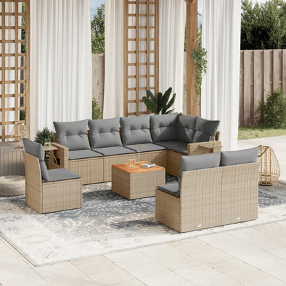 9 Piece Garden Sofa Set With Cushions Poly Rattan