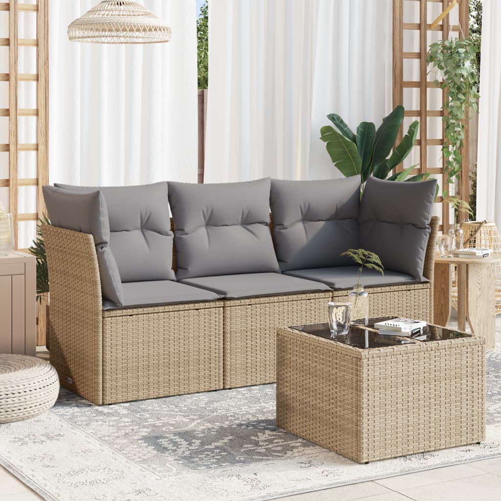 4 Piece Garden Sofa Set With Cushions Poly Rattan