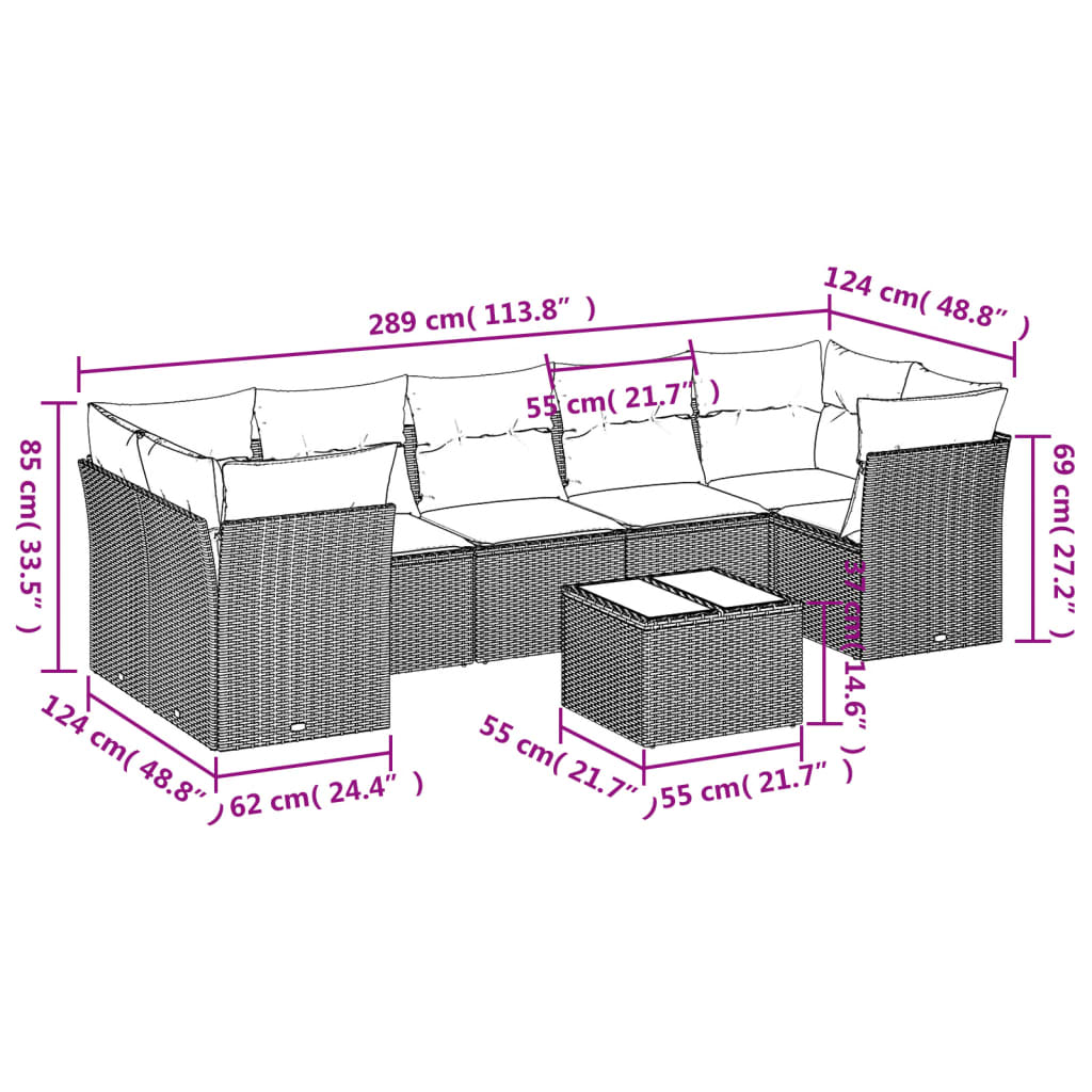8 Piece Garden Sofa Set With Cushions Poly Rattan
