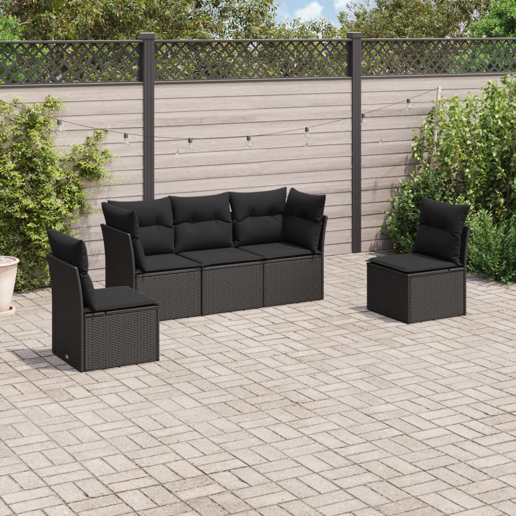 5 Piece Garden Sofa Set With Cushions Poly Rattan