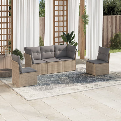 5 Piece Garden Sofa Set With Cushions Poly Rattan