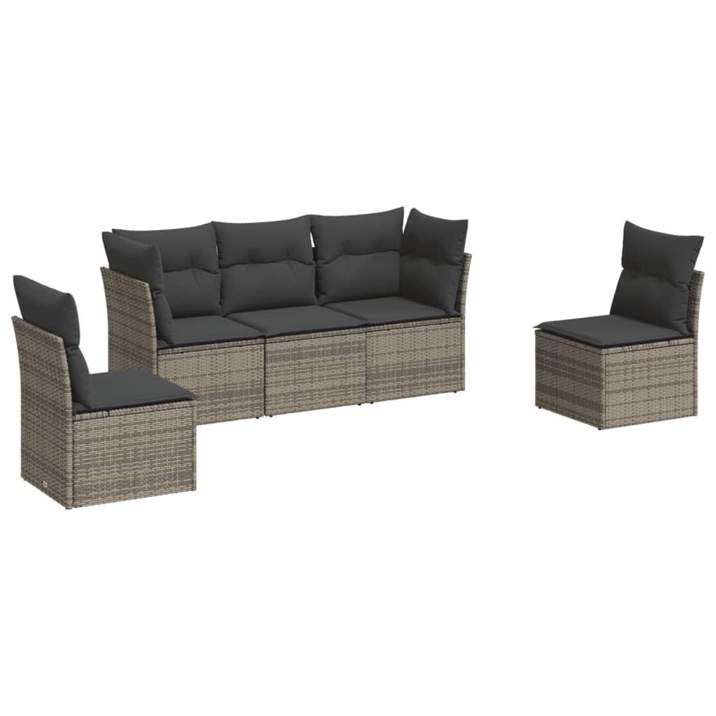 5 Piece Garden Sofa Set With Cushions Poly Rattan