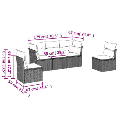 5 Piece Garden Sofa Set With Cushions Poly Rattan