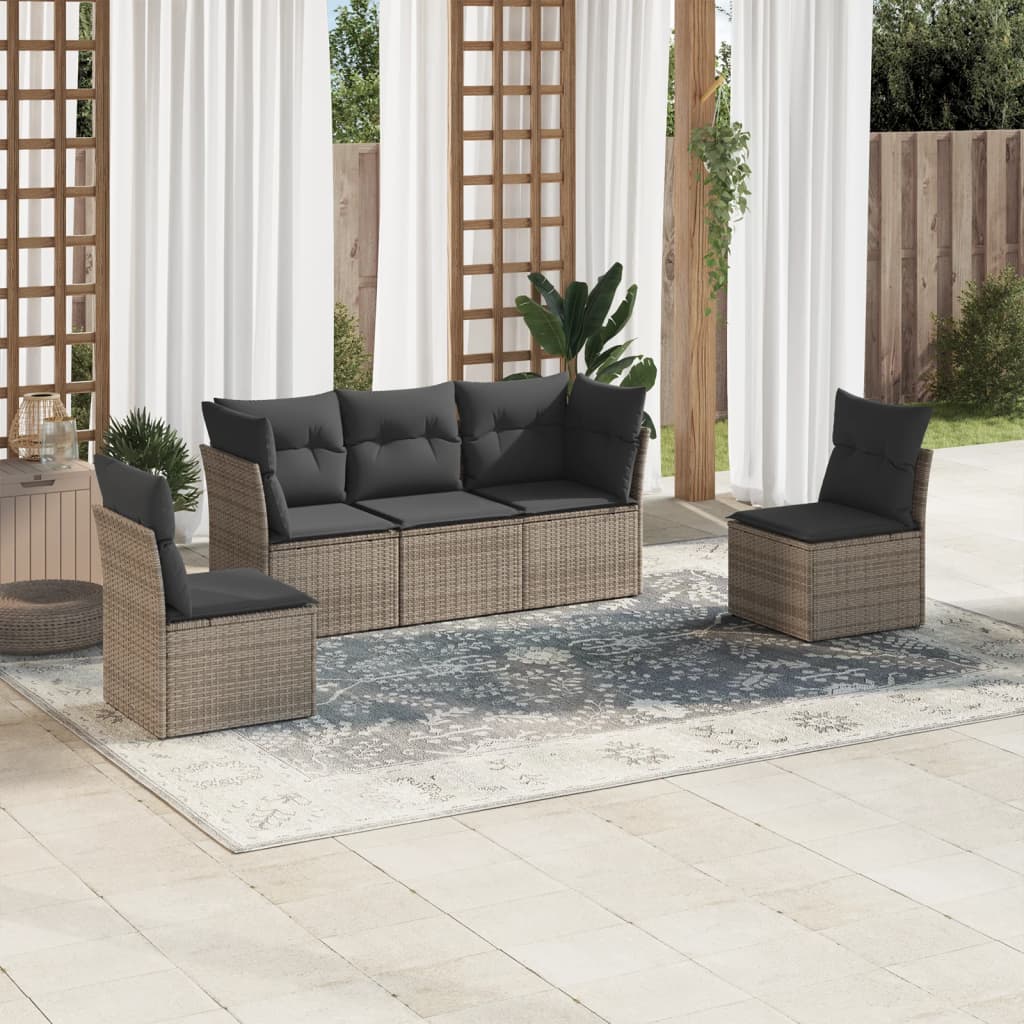 5 Piece Garden Sofa Set With Cushions Poly Rattan