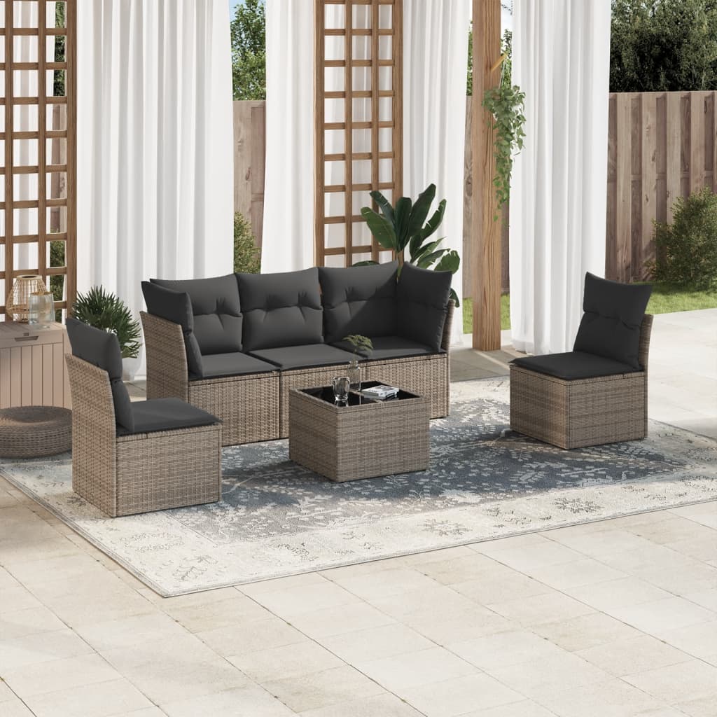 5 Piece Garden Sofa Set With Cushions Poly Rattan