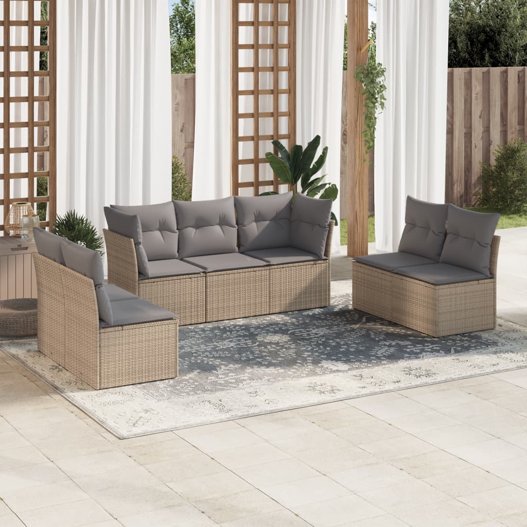 7 Piece Garden Sofa Set With Cushions Poly Rattan