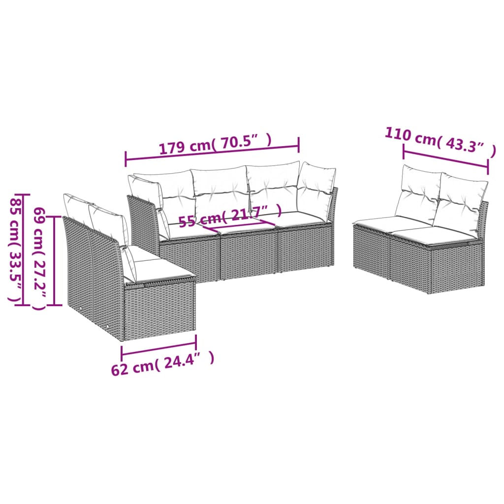 7 Piece Garden Sofa Set With Cushions Poly Rattan