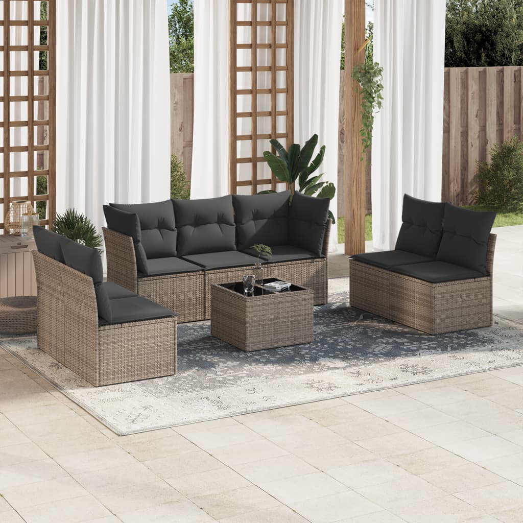 7 Piece Garden Sofa Set With Cushions Poly Rattan