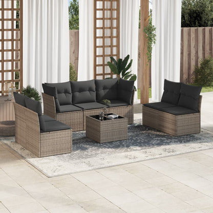 7 Piece Garden Sofa Set With Cushions Poly Rattan