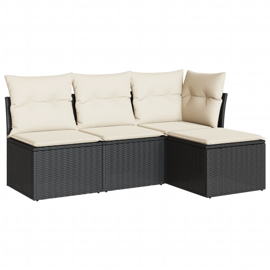 4 Piece Garden Sofa Set With Cushions Black Poly Rattan