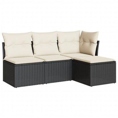 4 Piece Garden Sofa Set With Cushions Black Poly Rattan