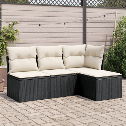 4 Piece Garden Sofa Set With Cushions Black Poly Rattan
