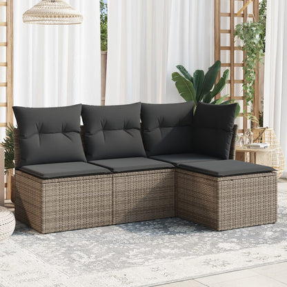 4 Piece Garden Sofa Set With Cushions Black Poly Rattan