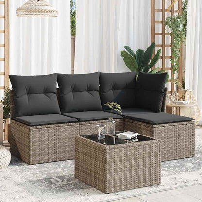 4 Piece Garden Sofa Set With Cushions Black Poly Rattan
