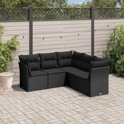 5 Piece Garden Sofa Set With Cushions Poly Rattan