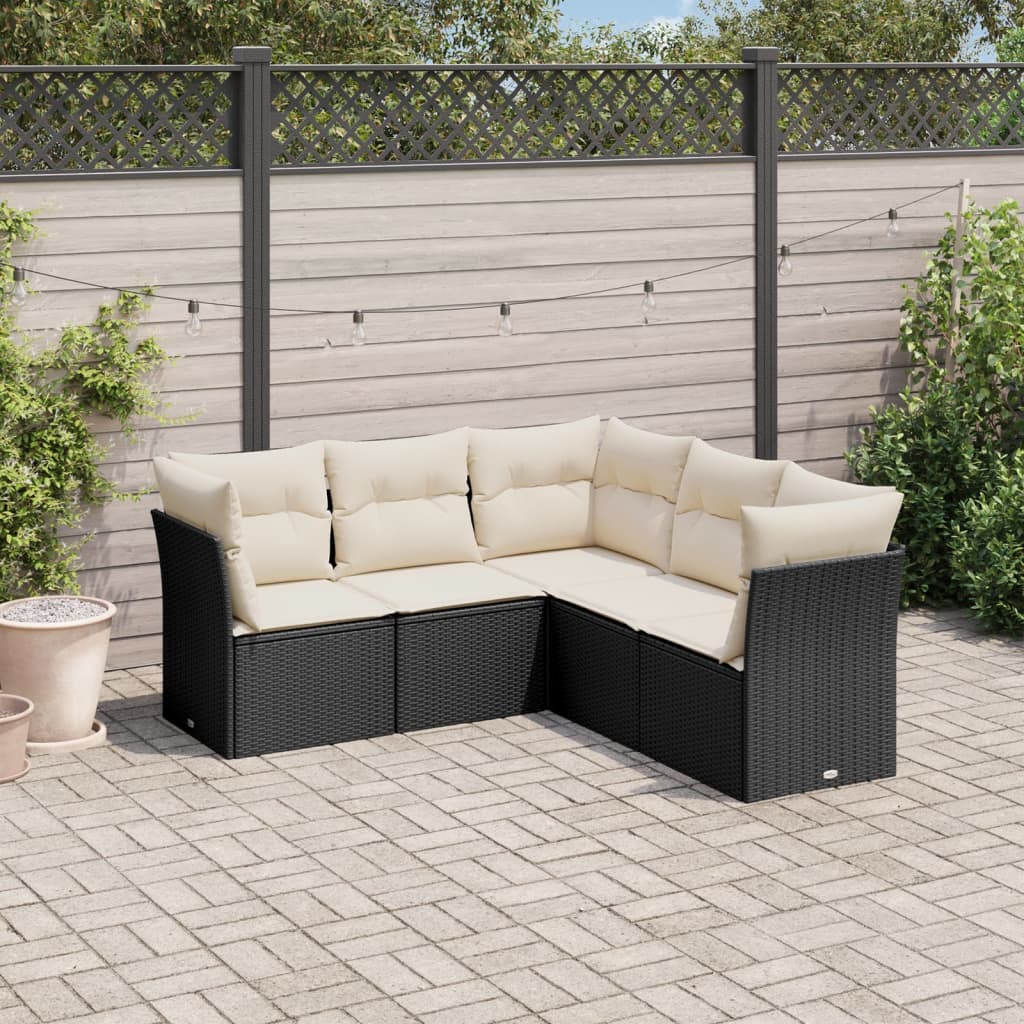 5 Piece Garden Sofa Set With Cushions Poly Rattan