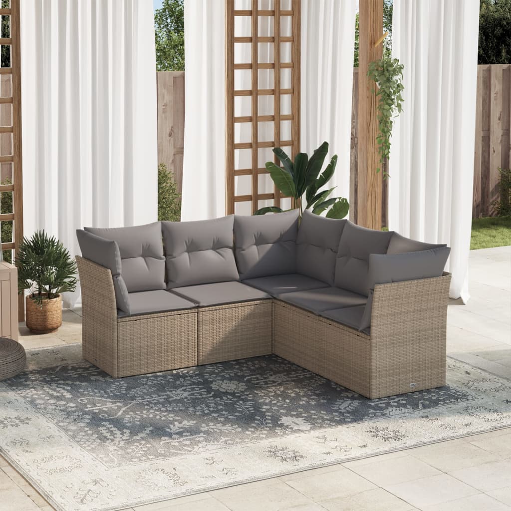 5 Piece Garden Sofa Set With Cushions Poly Rattan