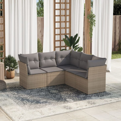 5 Piece Garden Sofa Set With Cushions Poly Rattan