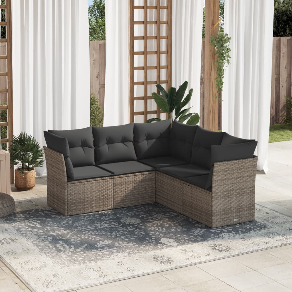 5 Piece Garden Sofa Set With Cushions Poly Rattan