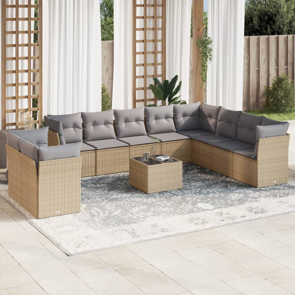 11 Piece Garden Sofa Set With Cushions Poly Rattan