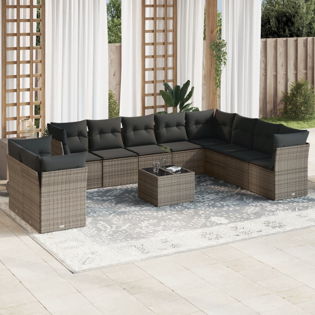 11 Piece Garden Sofa Set With Cushions Poly Rattan