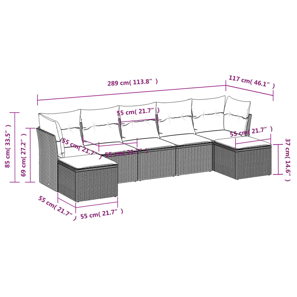 7 Piece Garden Sofa Set With Cushions Poly Rattan