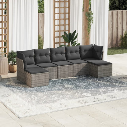 7 Piece Garden Sofa Set With Cushions Poly Rattan