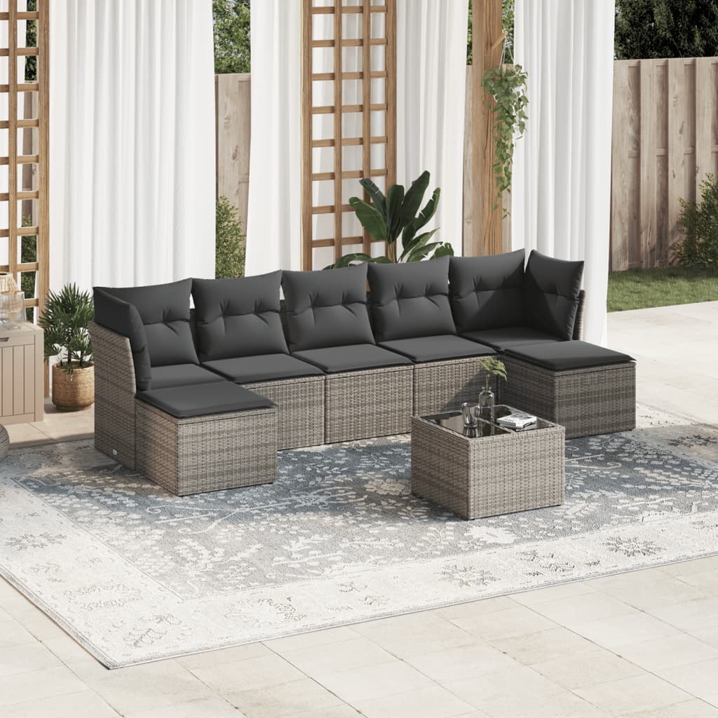 7 Piece Garden Sofa Set With Cushions Poly Rattan