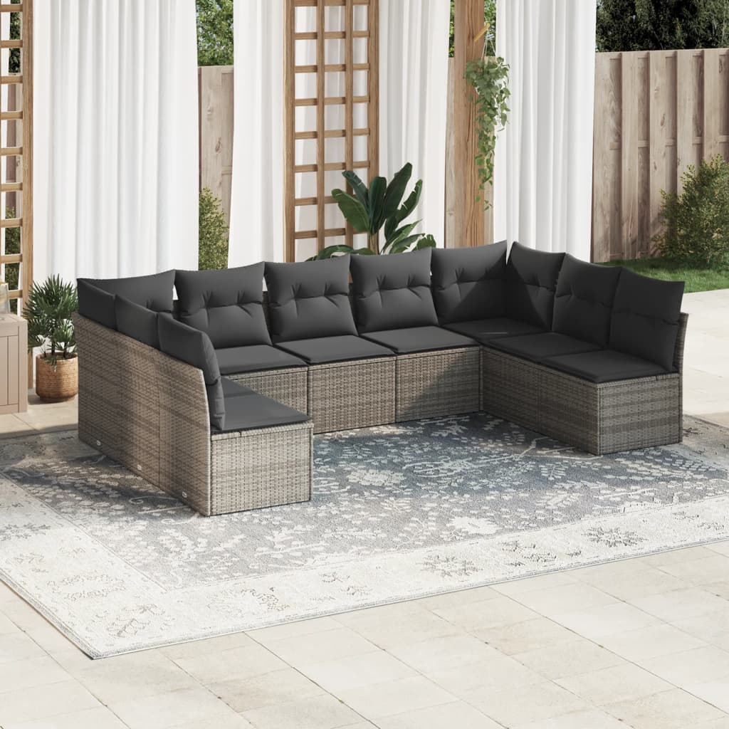 9 Piece Garden Sofa Set With Cushions Poly Rattan