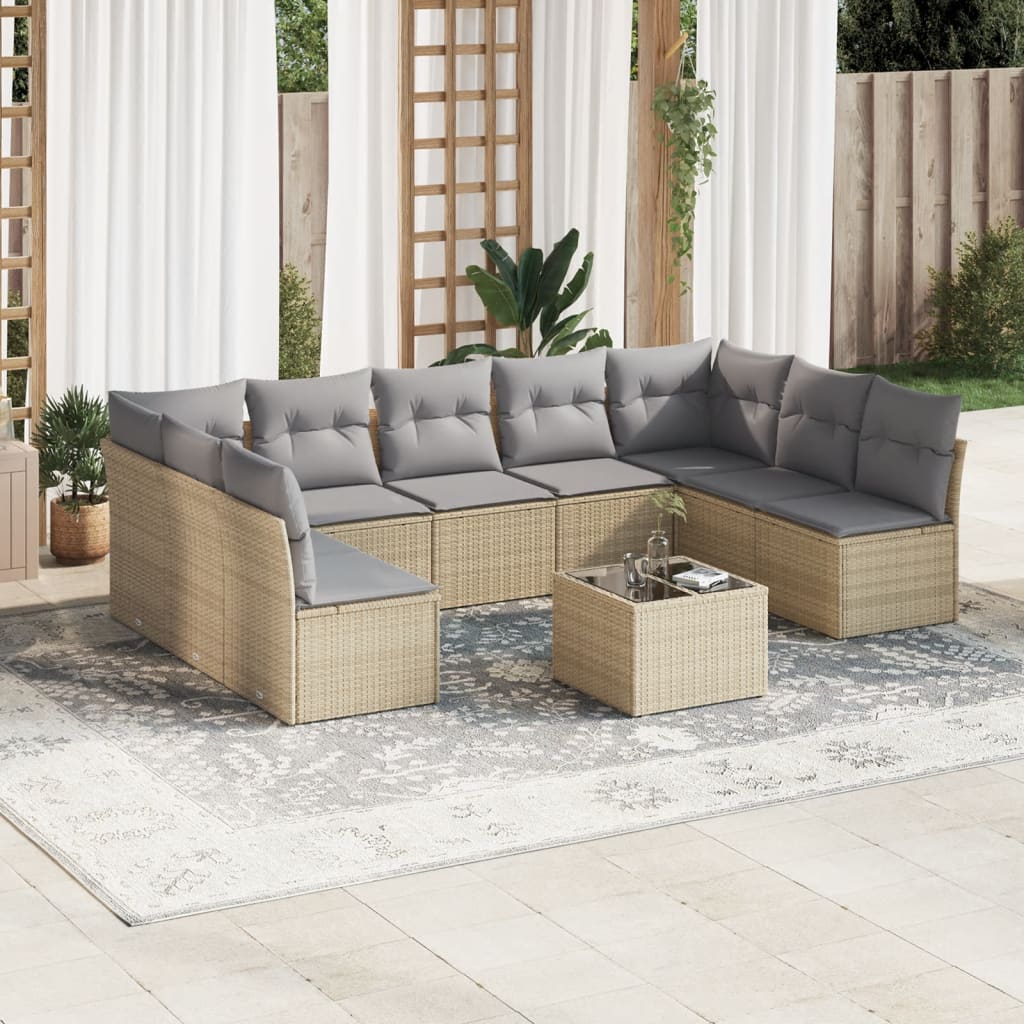 9 Piece Garden Sofa Set With Cushions Poly Rattan