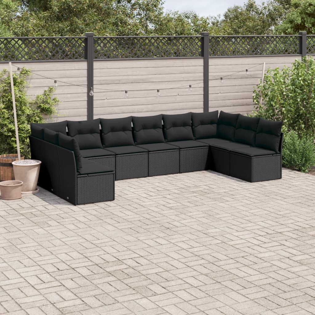 10 Piece Garden Sofa Set With Cushions Poly Rattan