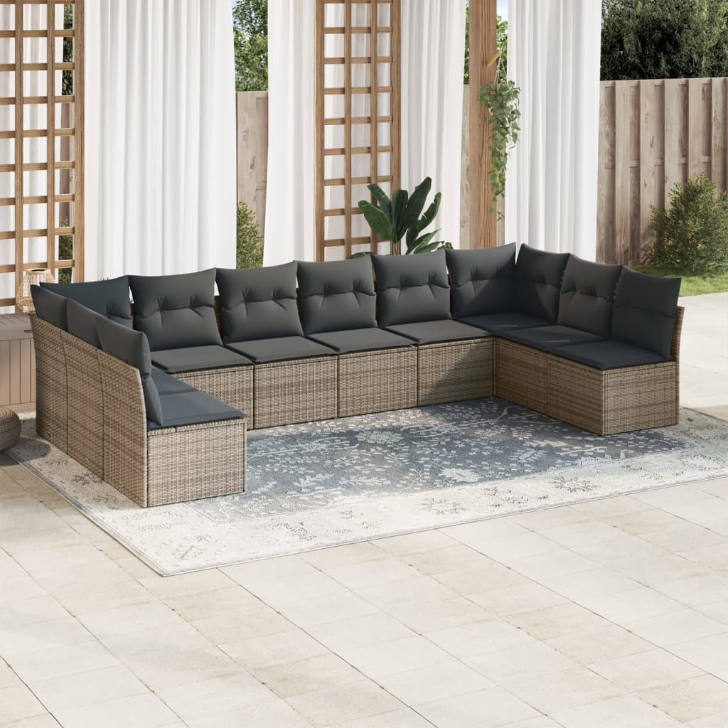 10 Piece Garden Sofa Set With Cushions Poly Rattan