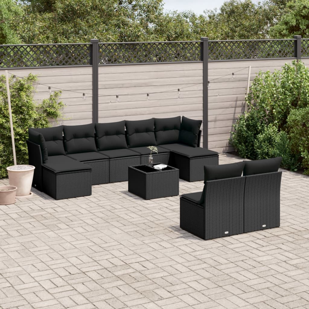 10 Piece Garden Sofa Set With Cushions Poly Rattan
